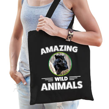 Tasje zwarte panters amazing wild animals / dieren zwart voor volwassenen en kinderen - Feest Boodschappentassen