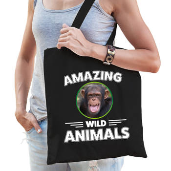 Tasje chimpansee apen amazing wild animals / dieren zwart voor volwassenen en kinderen - Feest Boodschappentassen