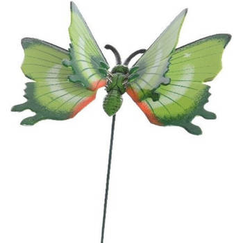 Metalen vlinder groen 11 x 70 cm op steker - Tuinbeelden
