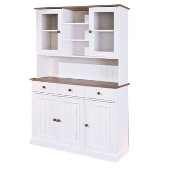 Wright dressoir 3 deuren, 2 glazen deuren, 3 lades, 3 open ruimtes wit, bruin.