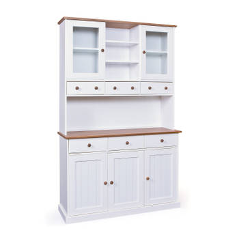 Wright dressoir 3 deuren, 2 glazen deuren, 3 lades, 3 open ruimtes wit, bruin.