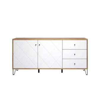 Touch dressoir 2 deuren, 3 laden eiken decor, wit mat.