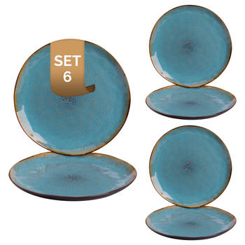 Palmer Bord Lotus 27.5 cm Turquoise Zwart Stoneware 6 stuks