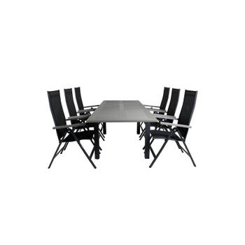 Albany tuinmeubelset tafel 100x160/240cm en 6 stoel L5pos Albany zwart, grijs.