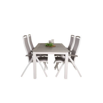 Albany tuinmeubelset tafel 90x160/240cm en 4 stoel 5pos Albany wit, grijs.