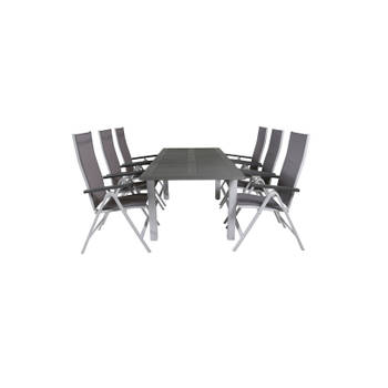 Albany tuinmeubelset tafel 90x160/240cm en 6 stoel L5pos Albany wit, grijs.