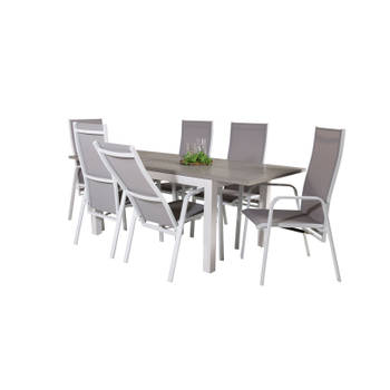 Albany tuinmeubelset tafel 90x160/240cm en 6 stoel Copacabana wit, grijs.