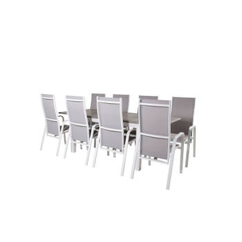 Albany tuinmeubelset tafel 90x160/240cm en 8 stoel Copacabana wit, grijs.