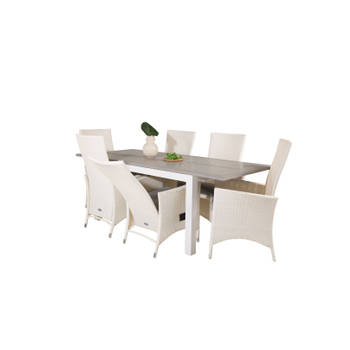 Albany tuinmeubelset tafel 90x160/240cm en 6 stoel Padova wit, grijs.