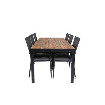 Bois tuinmeubelset tafel 90x205cm en 6 stoel Anna zwart, naturel.