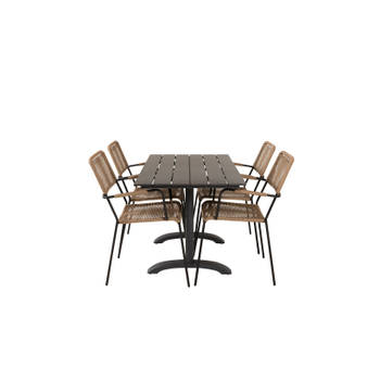 Denver tuinmeubelset tafel 70x120cm en 4 stoel armleuningL Lindos zwart.