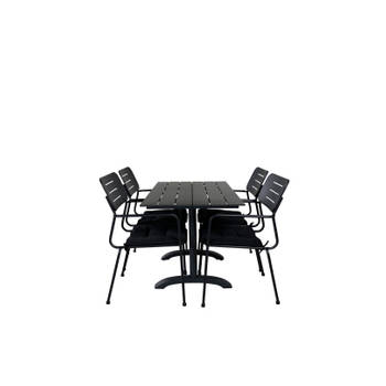 Denver tuinmeubelset tafel 70x120cm en 4 stoel Nicke zwart.