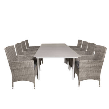 Levels tuinmeubelset tafel 100x160/240cm en 8 stoel Malin grijs.