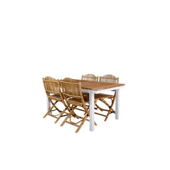 Panama tuinmeubelset tafel 90x160/240cm en 4 stoel Cane lichtgrijs, naturel.