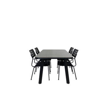 Paola tuinmeubelset tafel 100x200cm en 4 stoel Nicke zwart, naturel.