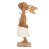 Clayre & Eef Beeld Konijn 18x6x40 cm Bruin Wit Hout Woonaccessoires Bruin Woonaccessoires