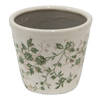 HAES DECO - Bloempot Ø 12*10 cm Groen Beige Keramiek Bladeren Bloempot binnen Plantenpot Plant pot