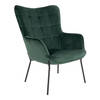 Glow fauteuil groen velours, zwarte poten.