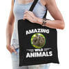 Tasje luiaarden amazing wild animals / dieren zwart voor volwassenen en kinderen - Feest Boodschappentassen