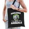 Tasje ringstaart makis amazing wild animals / dieren zwart voor volwassenen en kinderen - Feest Boodschappentassen
