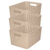 3x stuks rotan gevlochten opbergmand/opbergbox kunststof - Taupe - 22 x 33 x 16 cm - Opbergbox