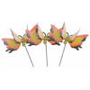 Set van 3x stuks metalen vlinder geel/oranje 11 x 70 cm op steker - Tuinbeelden