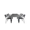 Albany tuinmeubelset tafel 100x160/240cm en 6 stoel G armleuning Lindos zwart, grijs.