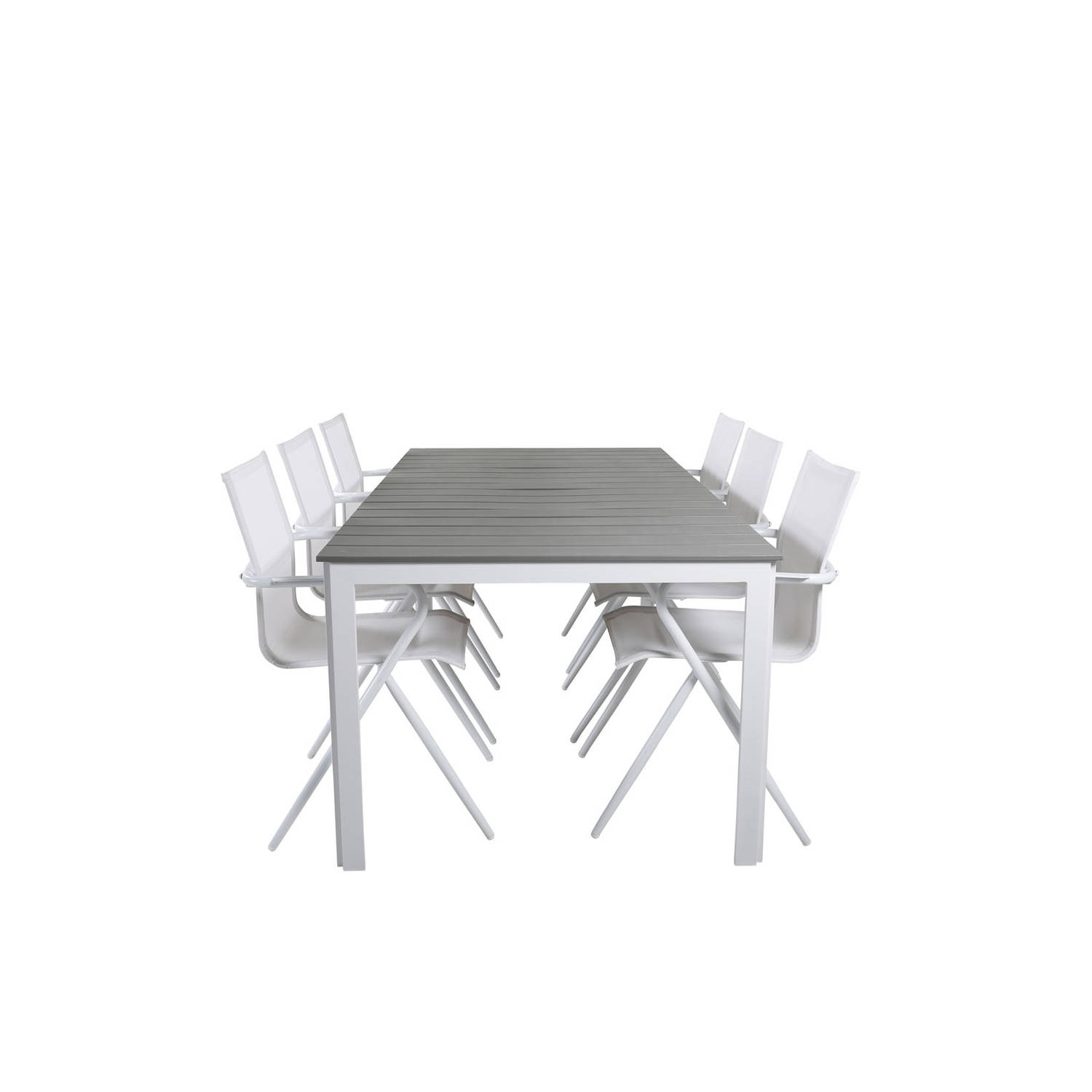 Parma tuinmeubelset tafel 100x200cm en 6 stoel Alina wit, grijs.