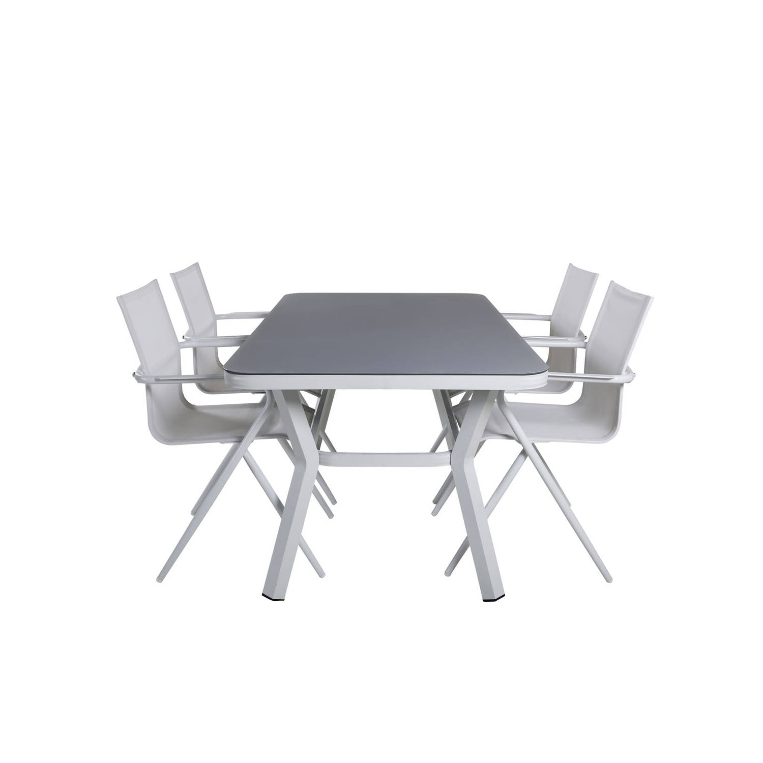 Virya Tuinmeubelset Tafel 90x160cm En 4 Stoel Alu Alina Wit, Grijs.