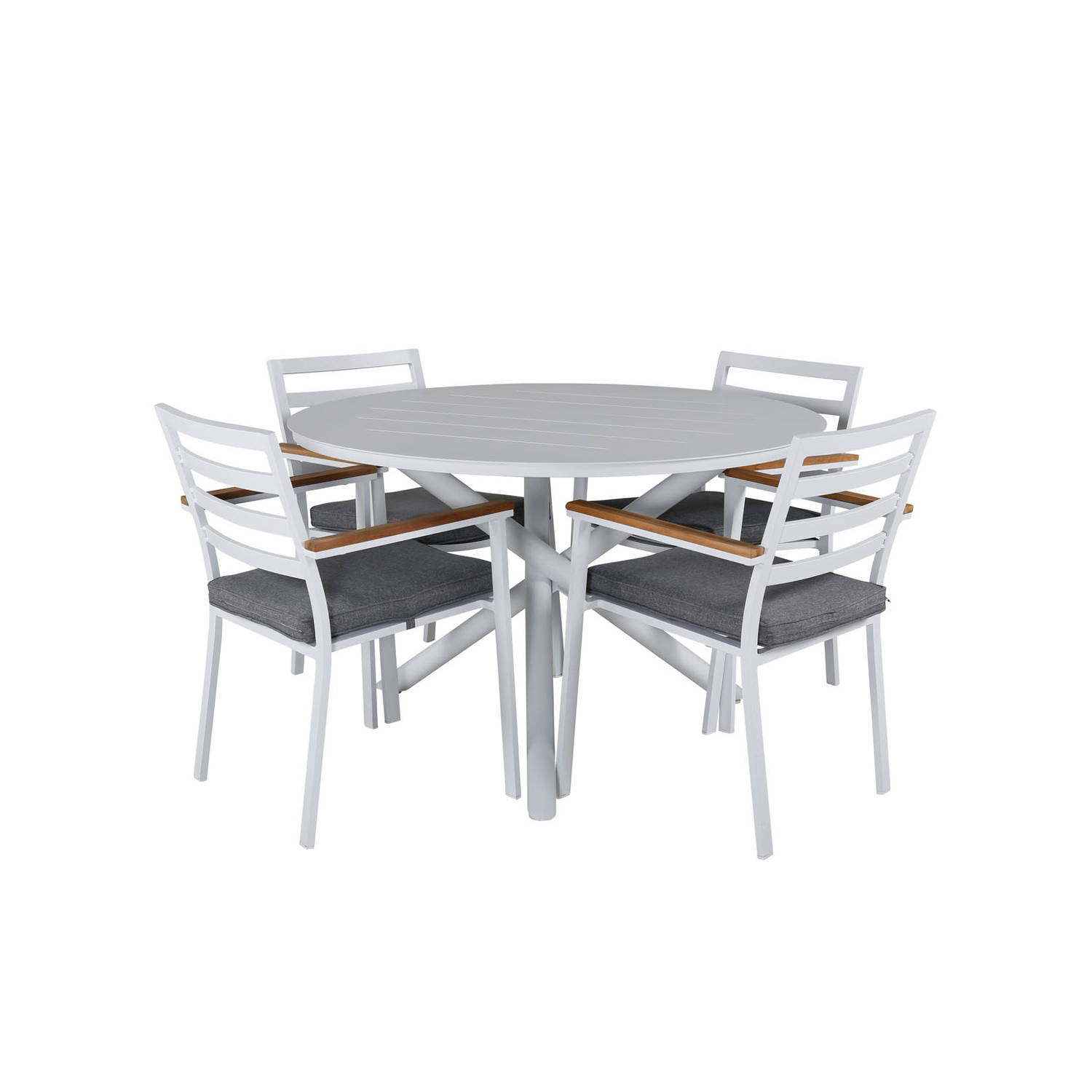 Alma tuinmeubelset tafel Ø120cm en 4 stoel Brasilia wit.