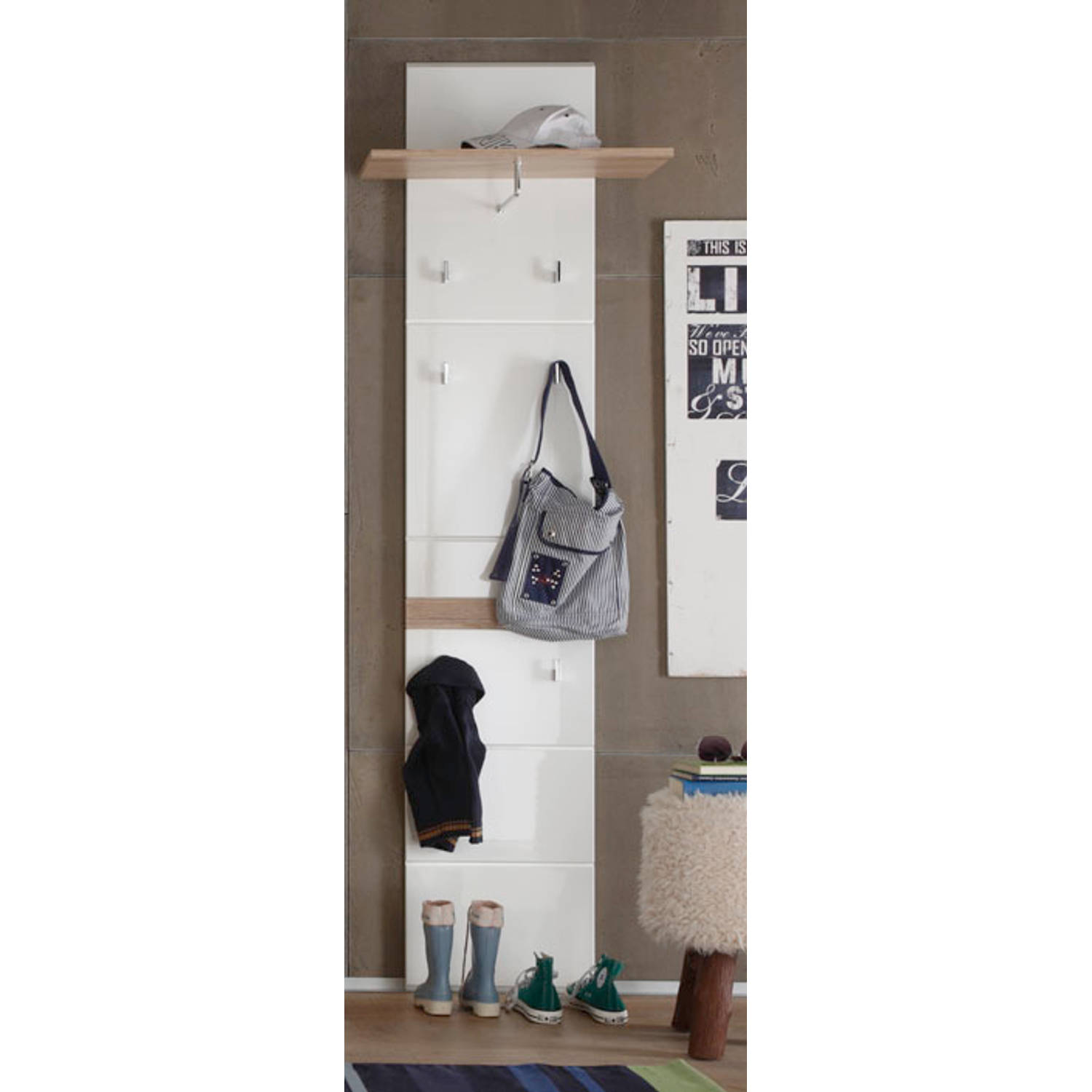 verkiezing samenzwering besluiten Seto kapstok 1 plank, 1 kledingstang en 6 haken, licht eiken decor, wit  hoogglans. | Blokker