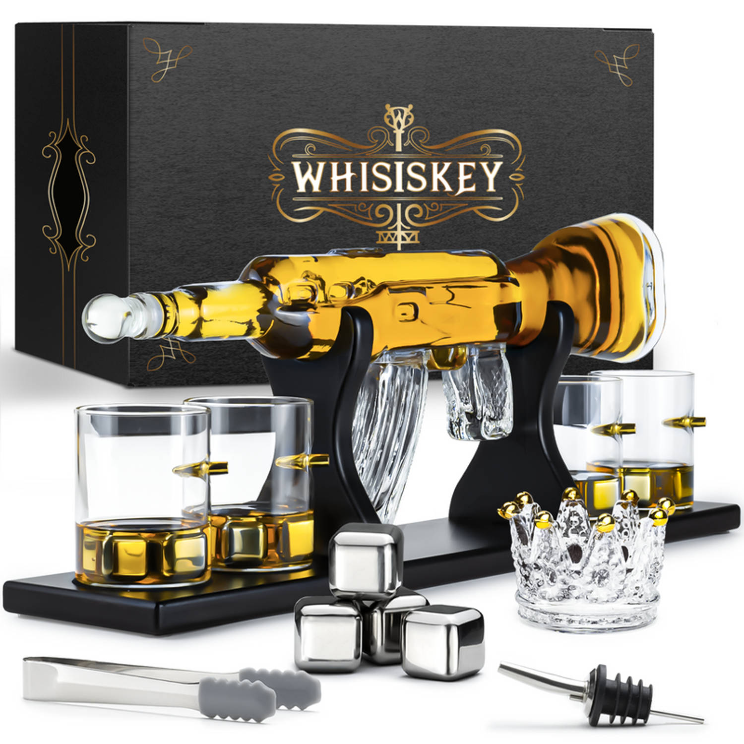Whisiskey Whiskey Karaf Ak-47 Luxe Whisky Karaf Set 1 L Decanteer Karaf Incl. Accessoires