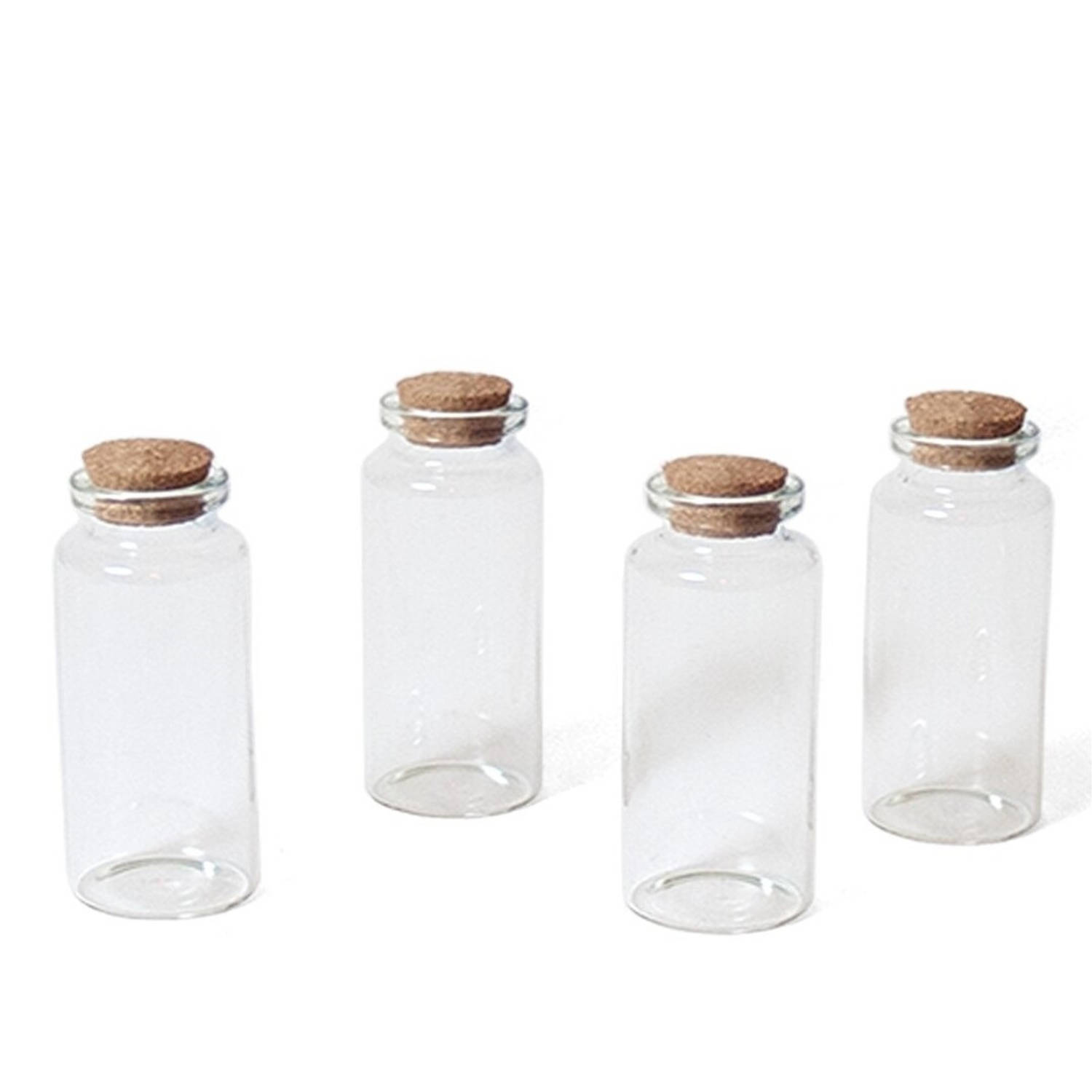 4x Kleine decoratieve glazen flesjes met kurken dop 38 ml - Decoratieve flessen