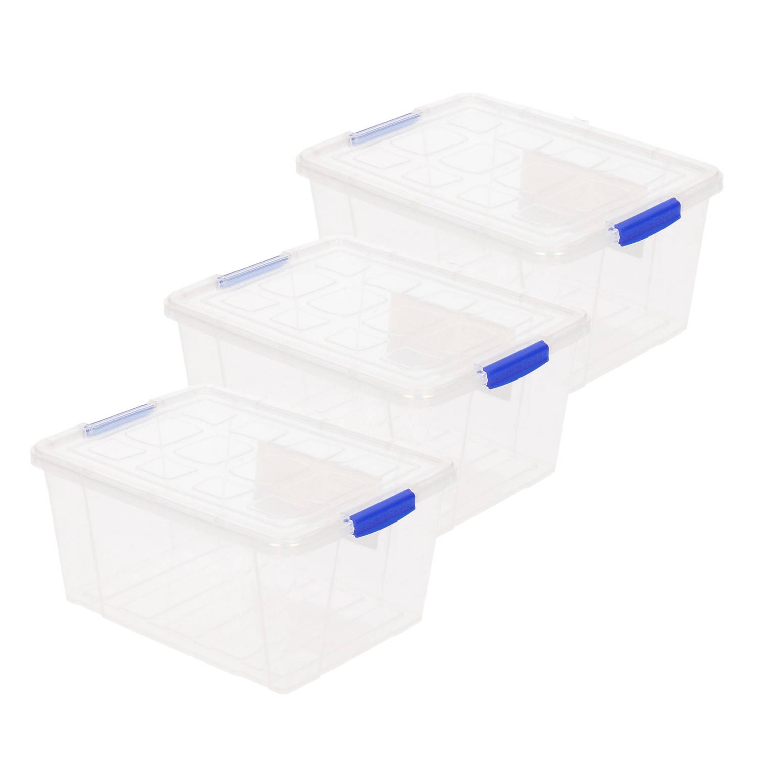 3x Stuks Opslagboxen-bakken-organizers Met Deksel 16 Liter 40 X 30 X 21 Cm Transparant Plastic Opber