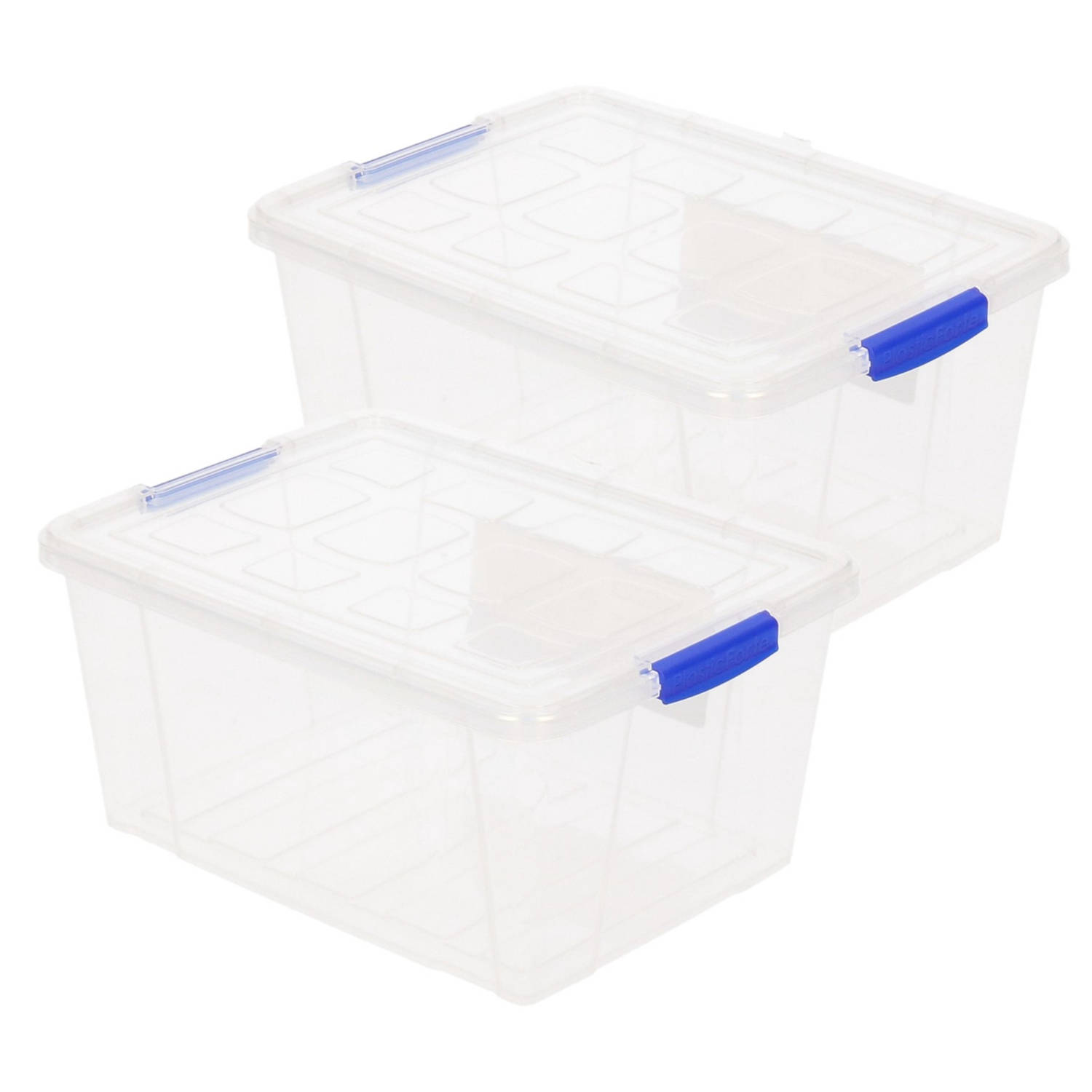 2x Stuks Opslagboxen-bakken-organizers Met Deksel 16 Liter 40 X 30 X 21 Cm Transparant Plastic Opber