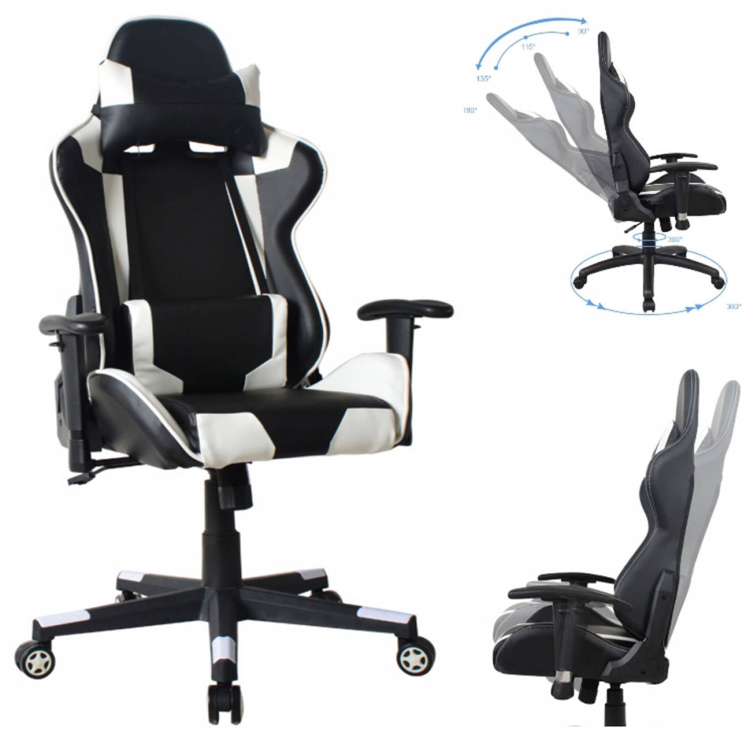 VDD Bureaustoel Racing Gaming Chair Style Uitvoering High Design Thomas Wit Zwart