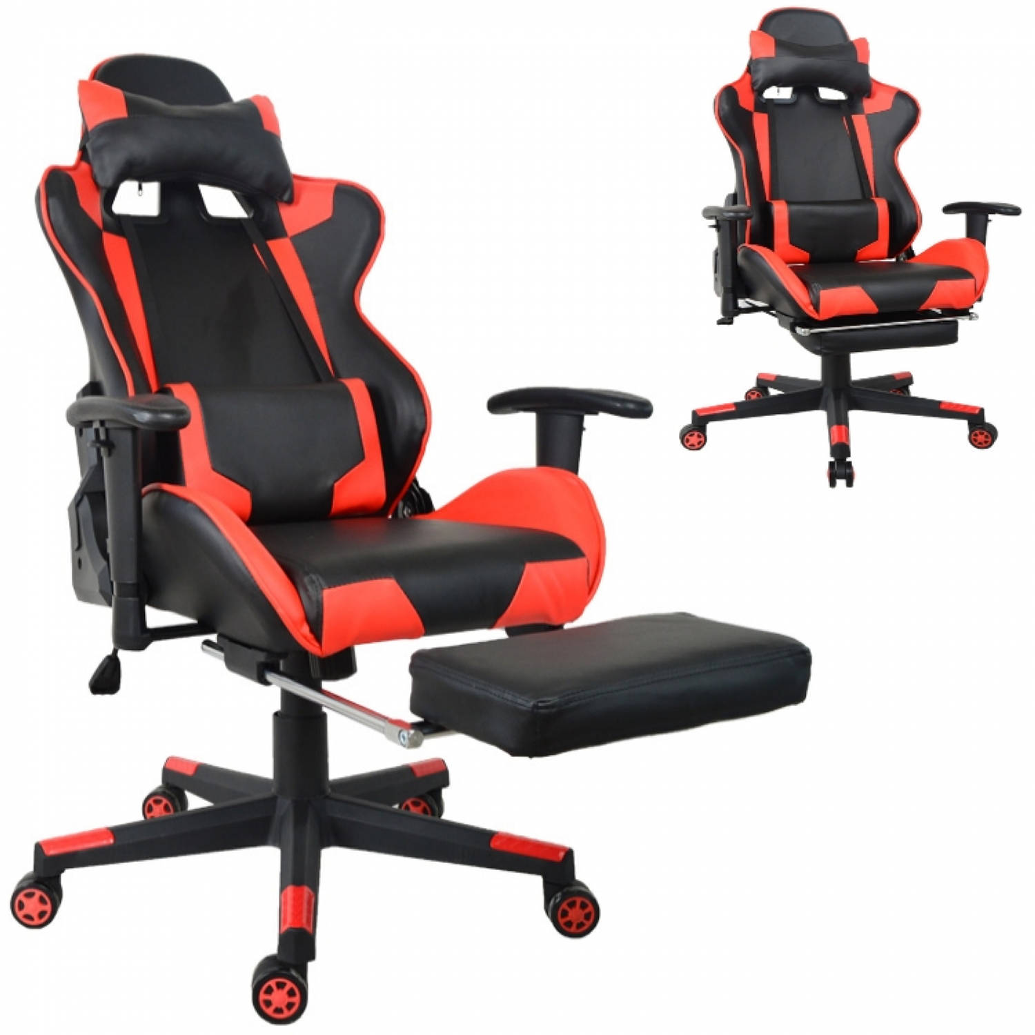 Meisje dialect Bekentenis Bureaustoel racing gaming chair style met voetsteun high premium design  Thomas zwart rood | Blokker