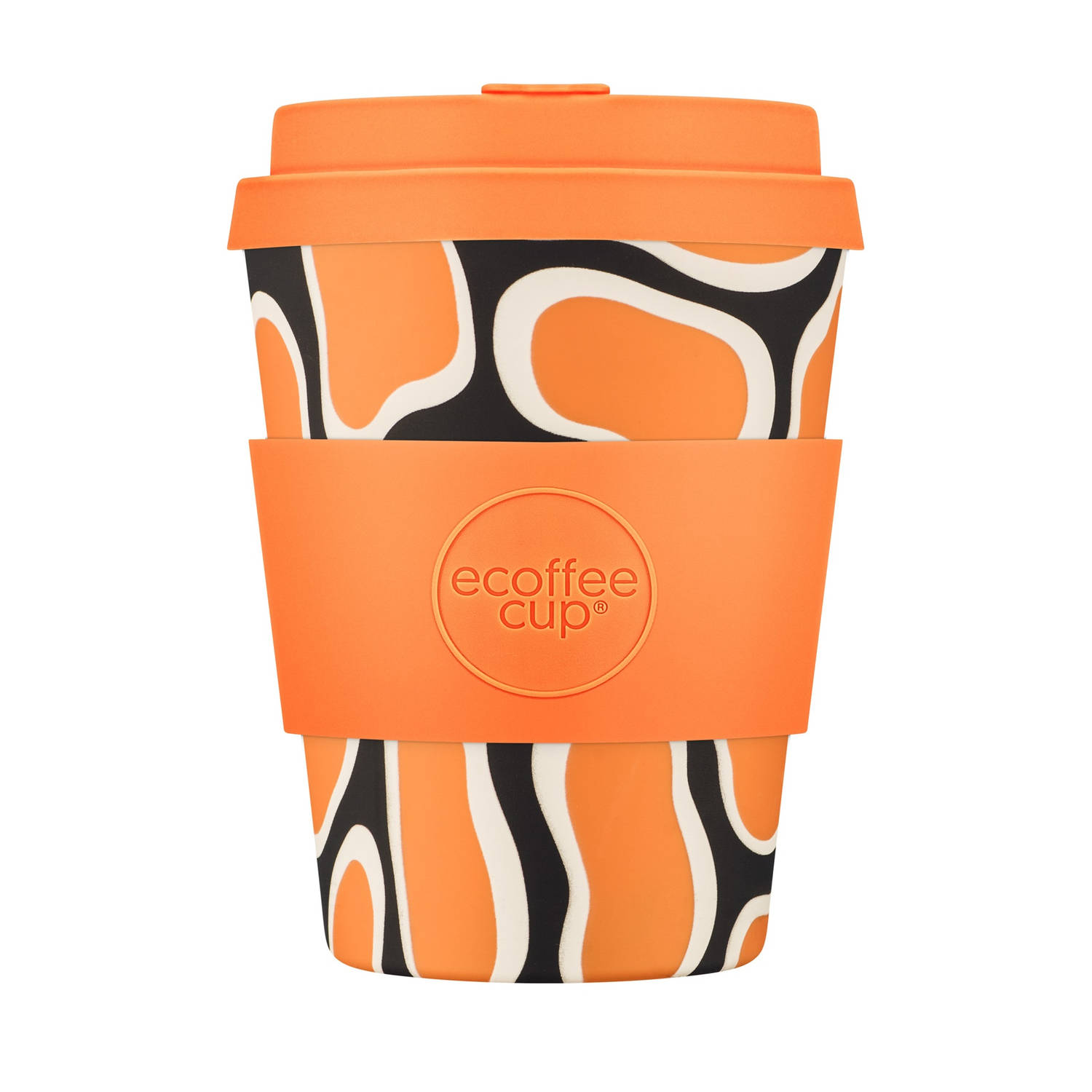 Op de kop van Occlusie motief Ecoffee Cup No to Nooptlets PLA - Koffiebeker to Go 350 ml - Orange  Siliconen | Blokker