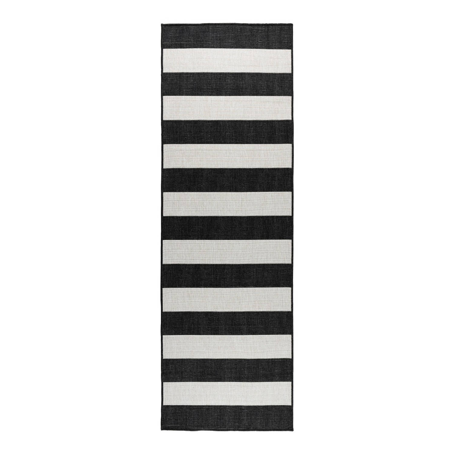 Buiten Loper - Balkonkleed Stripes - Zwart/wit - Dubbelzijdig - Eva Interior - 80 X 250cm (M)