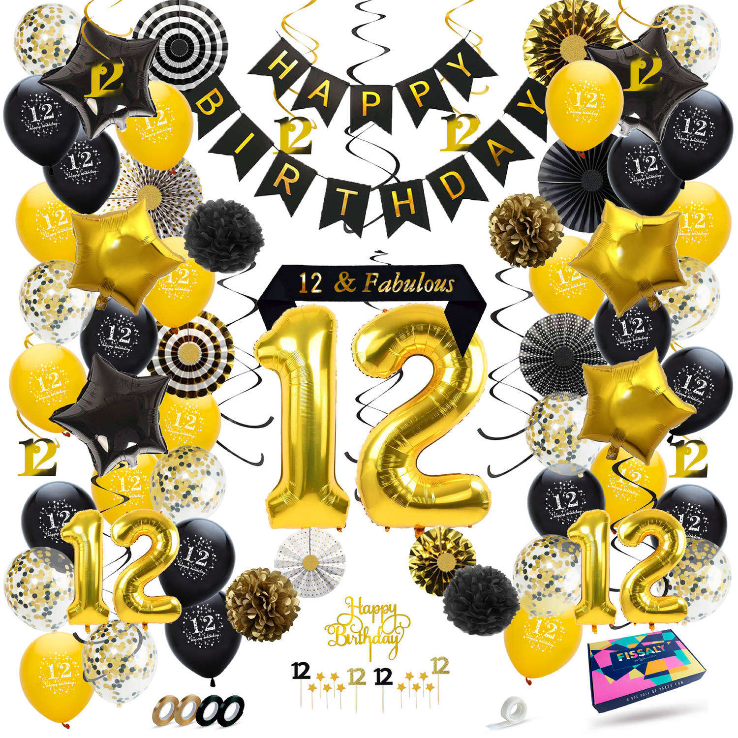 snorkel spion Consumeren Fissaly® 12 Jaar Verjaardag Decoratie Versiering - Ballonnen – Jubileum -  Jongen & Meisje - Zwart en Goud | Blokker