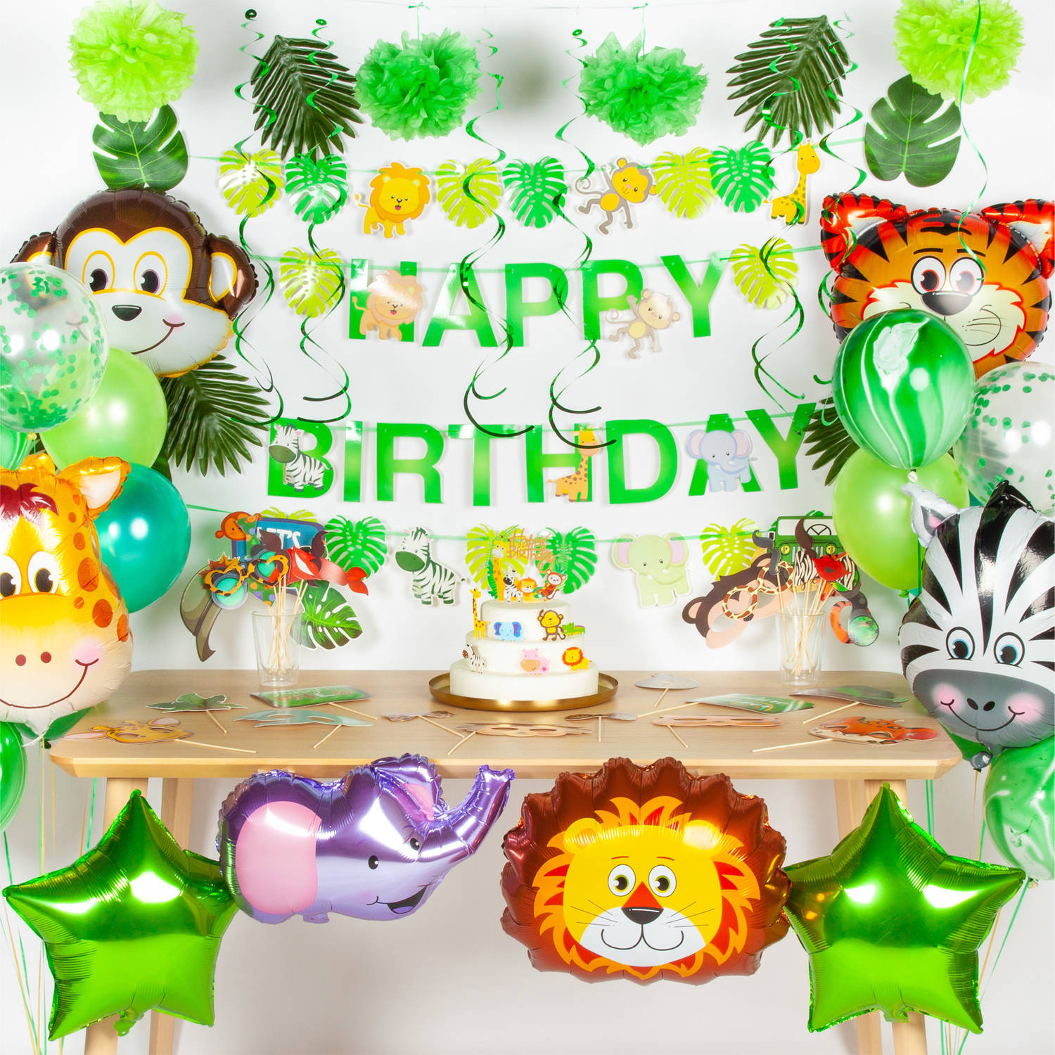 tekst lid droogte Fissaly® 127 Stuks Jungle Thema Party Verjaardag Versiering XXL Set -  Safari Decoratie Kinderfeestje - Ballonnen | Blokker