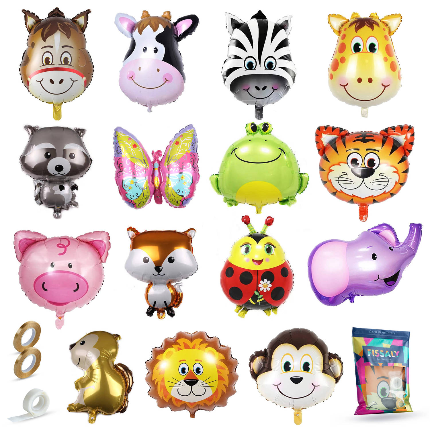 Fissaly® 15 Grote Dieren Folie Ballonnen met Lint - Feest Versiering - Kinderfeestje - Decoratie