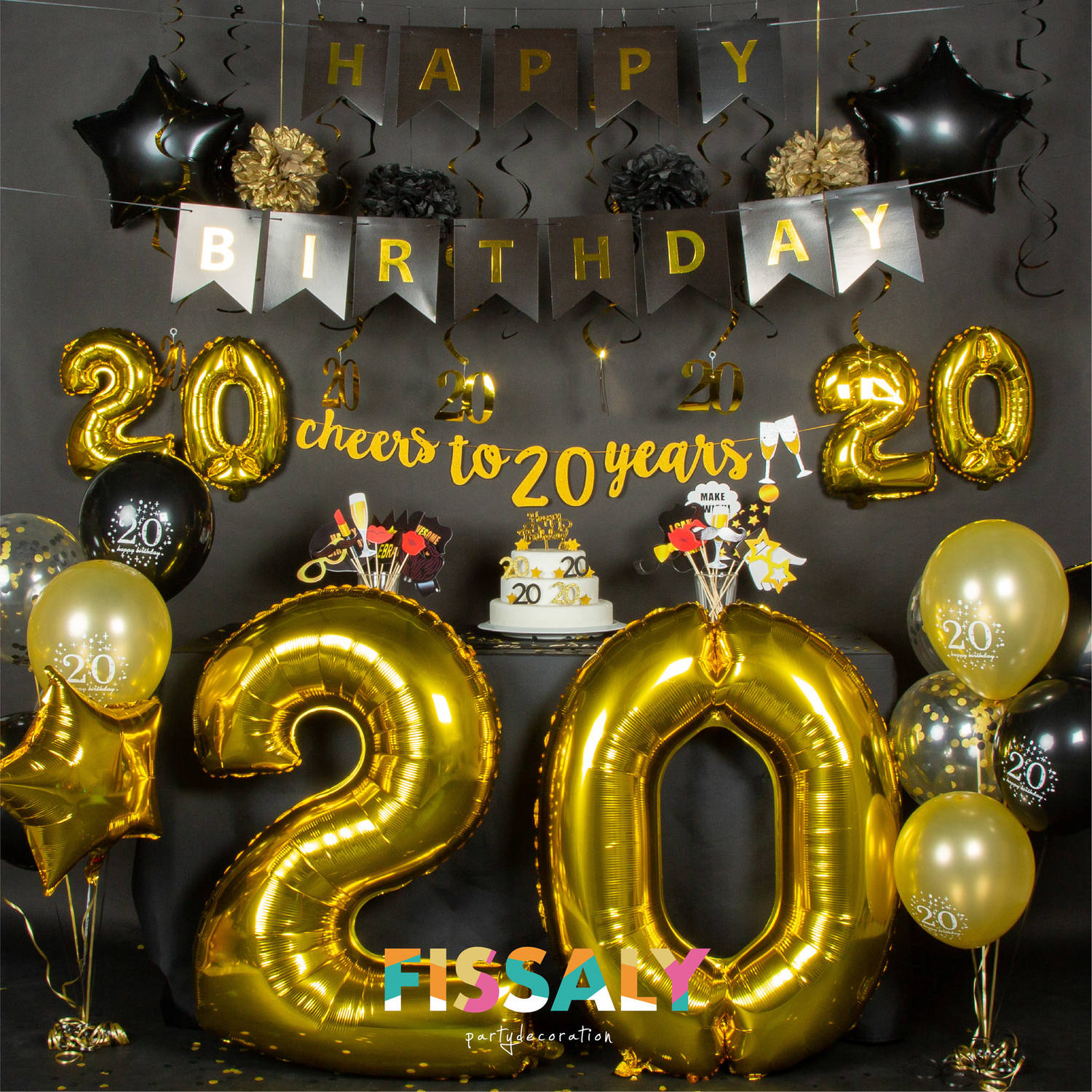 Fissaly® 20 Jaar Verjaardag Decoratie - – Jubileum Man & Vrouw - en Goud | Blokker