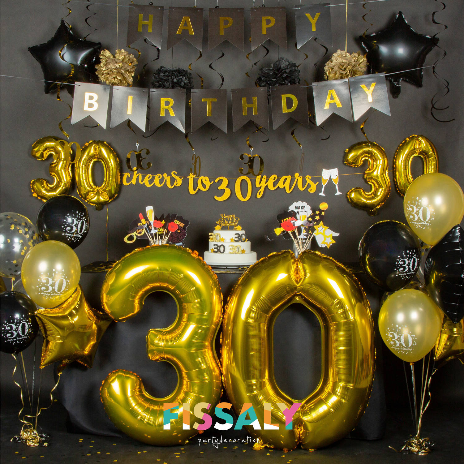 oog eeuw Pijl Fissaly® 30 Jaar Verjaardag Decoratie Versiering - Ballonnen – Jubileum Man  & Vrouw - Zwart en Goud | Blokker