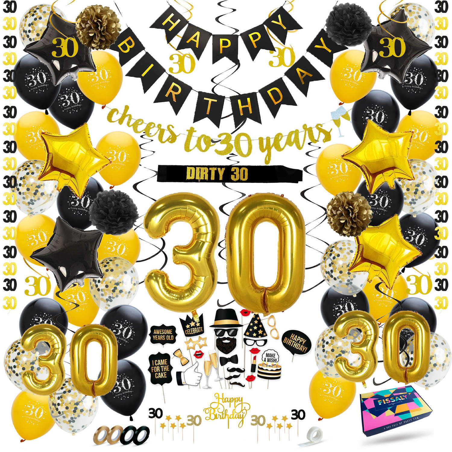 Kinderachtig Additief hangen Fissaly® 30 Jaar Verjaardag Decoratie Versiering - Ballonnen – Jubileum Man  & Vrouw - Zwart en Goud | Blokker