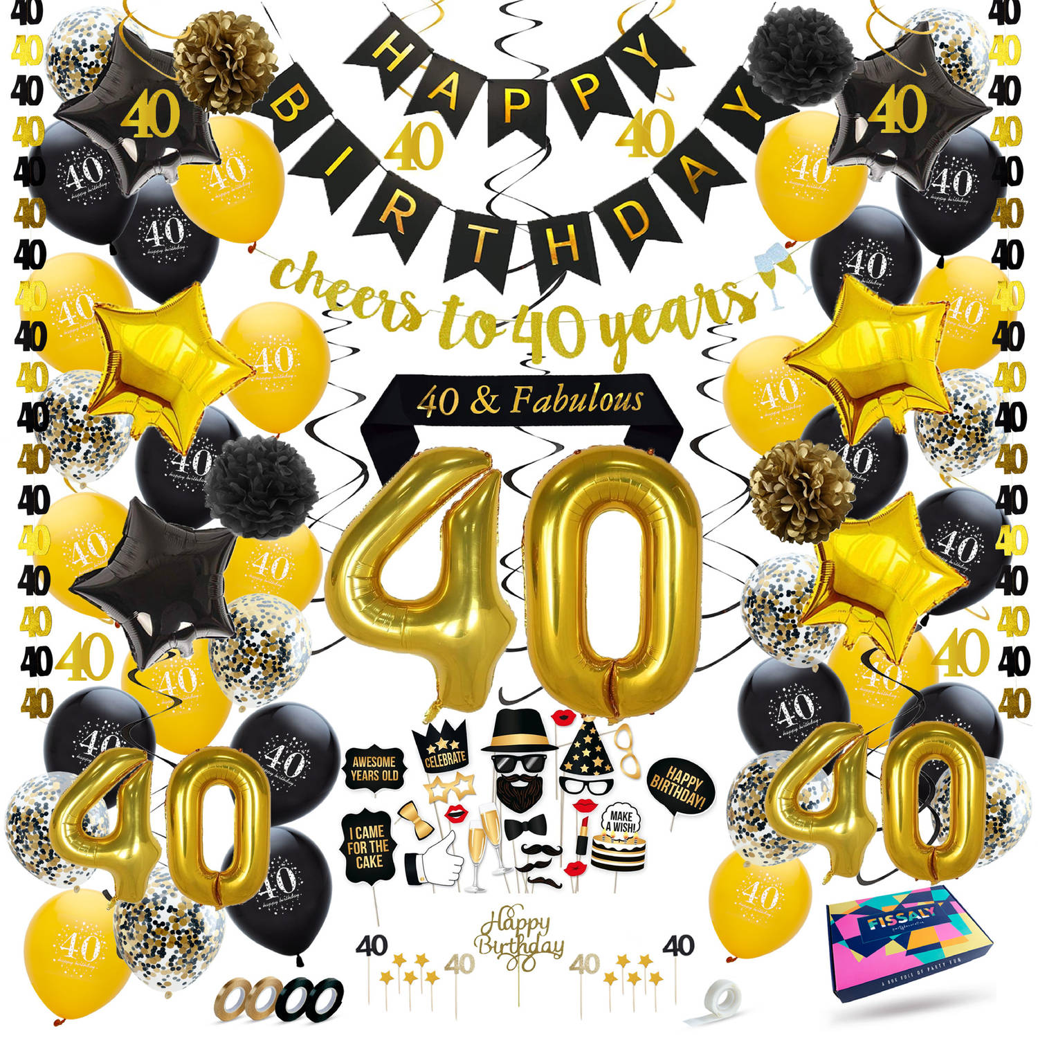 Fissaly® 40 Jaar Verjaardag Decoratie Versiering - Ballonnen – Jubileum Man  & Vrouw - Zwart En Goud | Blokker