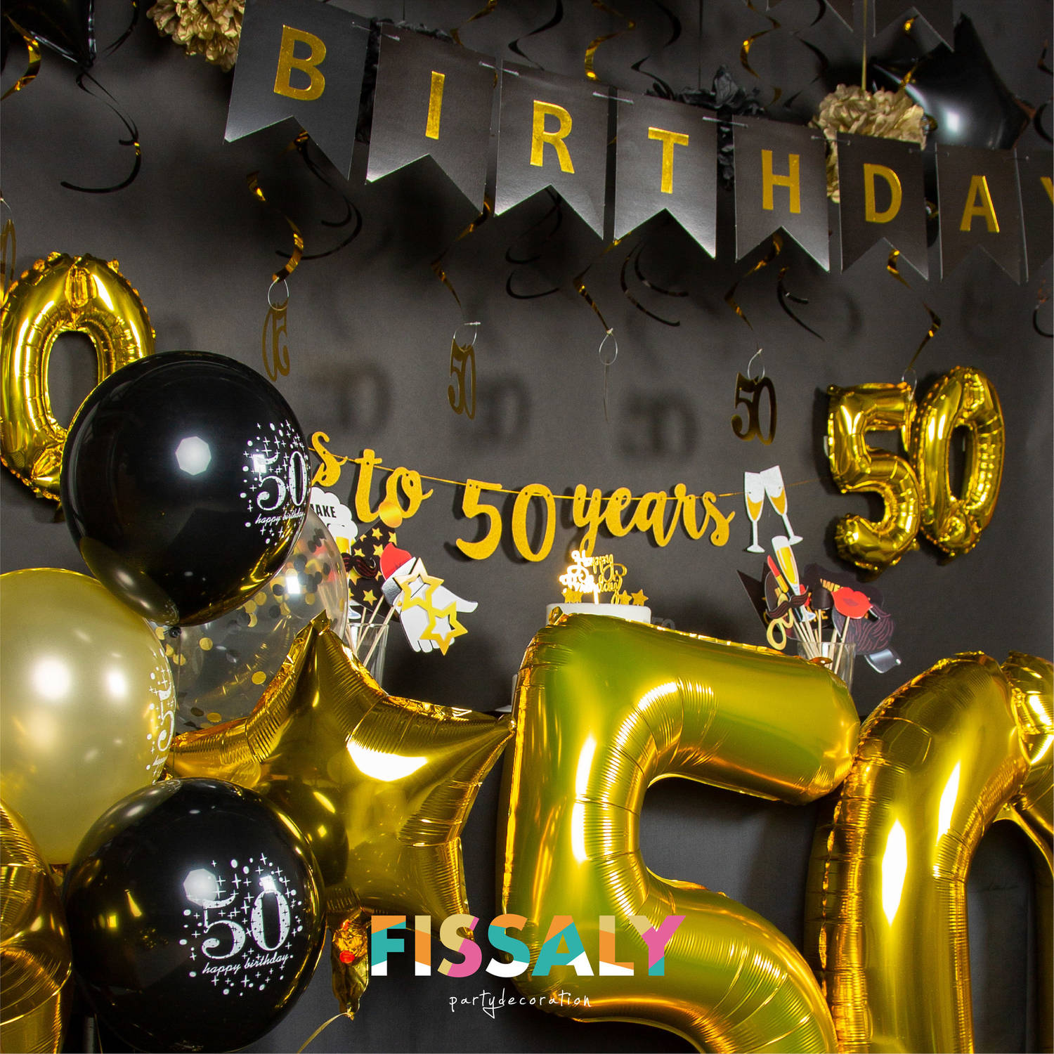 Fissaly® 50 Jaar Sarah & Abraham Verjaardag Decoratie Versiering – Ballonnen – Jubileum Man & Vrouw - Zwart en Goud |