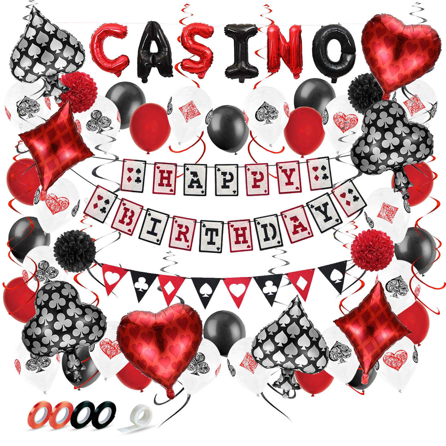 Fissaly® 66 Stuks Las Vegas Casino Decoratie set - Poker Verjaardag Feest Versiering - Feestdecoratie