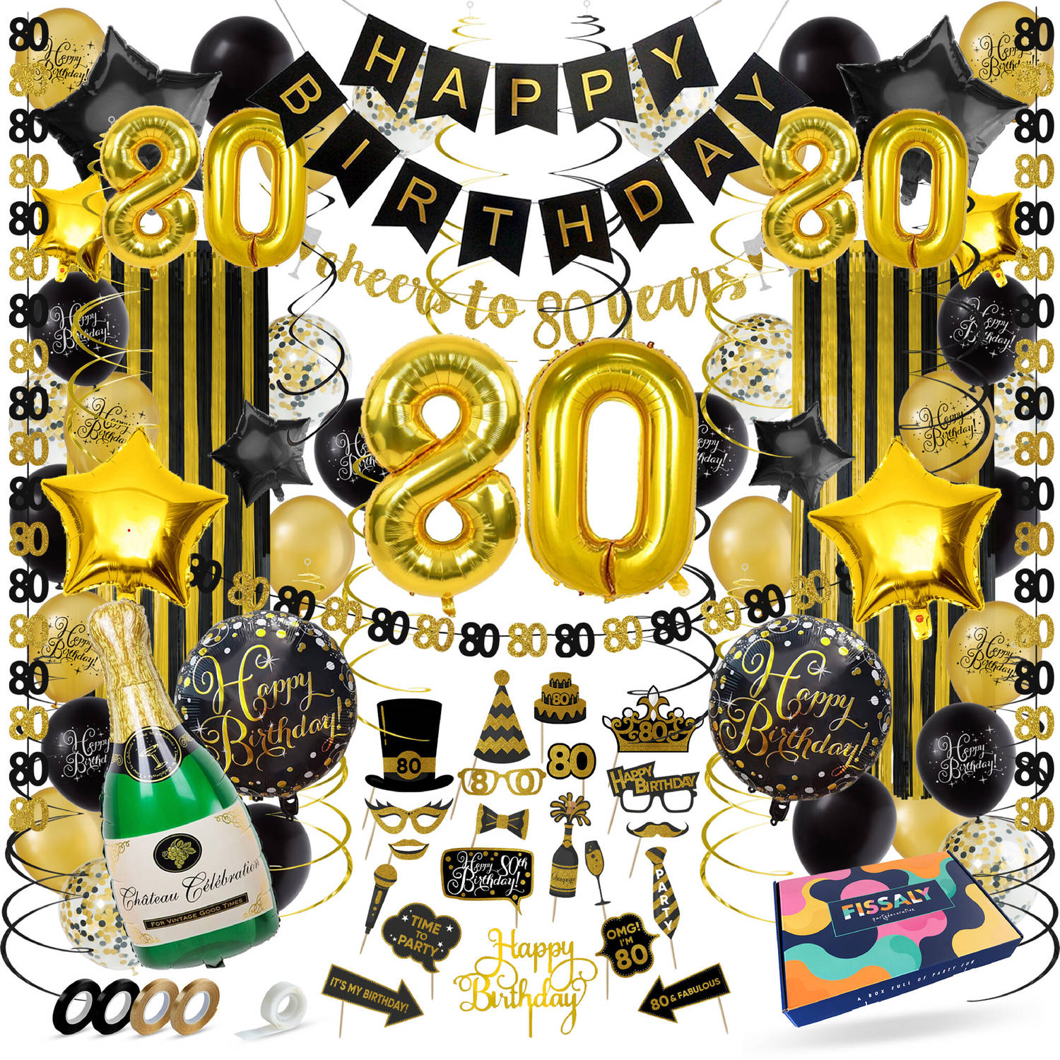 Fissaly® 80 Jaar Verjaardag Decoratie Versiering Ballonnen Jubileum Man & Vrouw Zwart En Goud