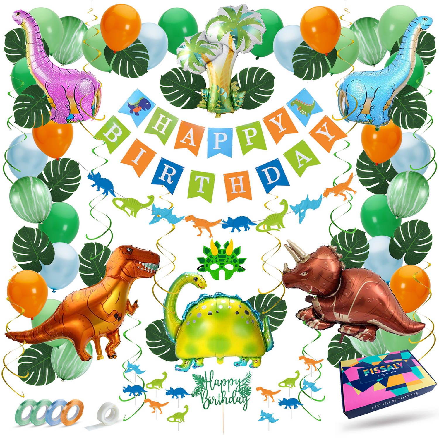 Fissaly® 87 Stuks Dinosaurus Jungle Decoratie set - Dino & Safari Verjaardag Versiering - Thema Kinderfeestje